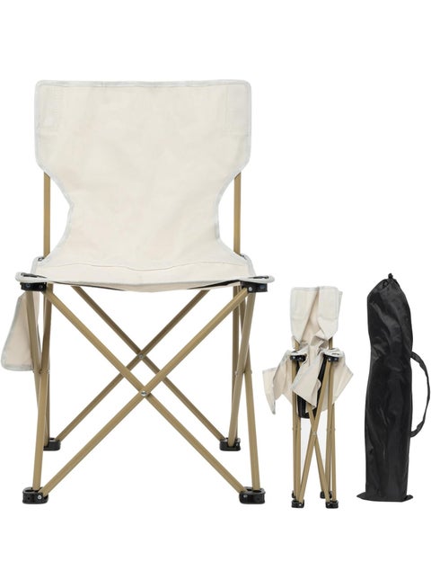 Portable Folding Camping Chairs with Back Support, Convenient for Travel, Fishing, Hiking, BBQ, Beach with Large Carry Bag (White)