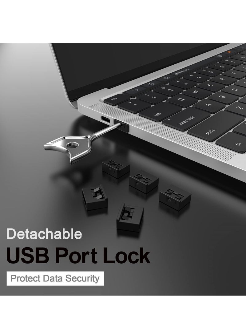 USB Port Blocker Set with Key, USB A Dust Cap Female Port Protector, Locking USB Port and Dust Blocker for Computers, TVs, Routers, Black,10Pcs - Image 3