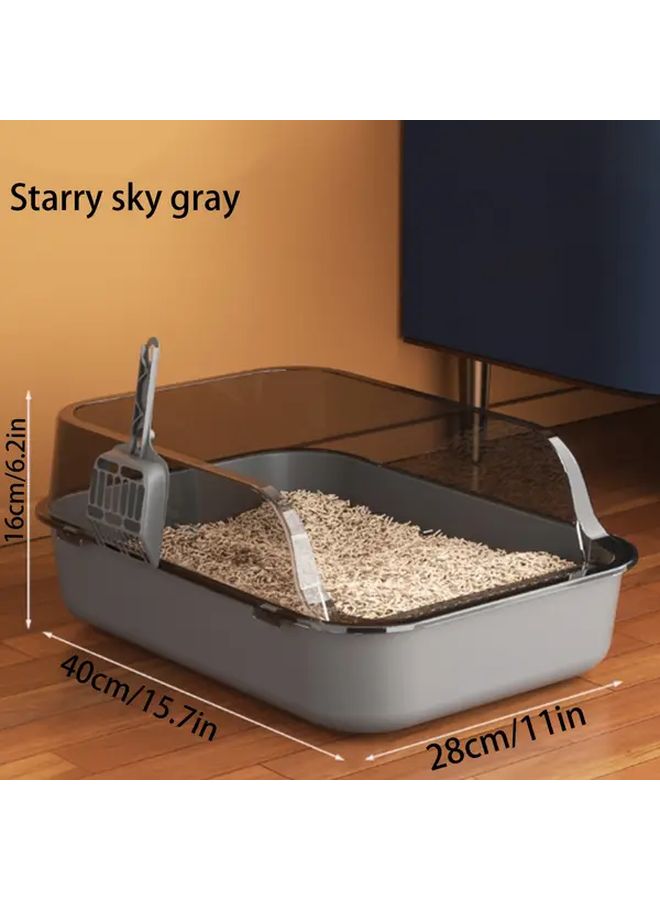 Large Cat Litter Box With Scratching Post Spill Proof Tray Easy Clean Lid Star Gray - Image 3