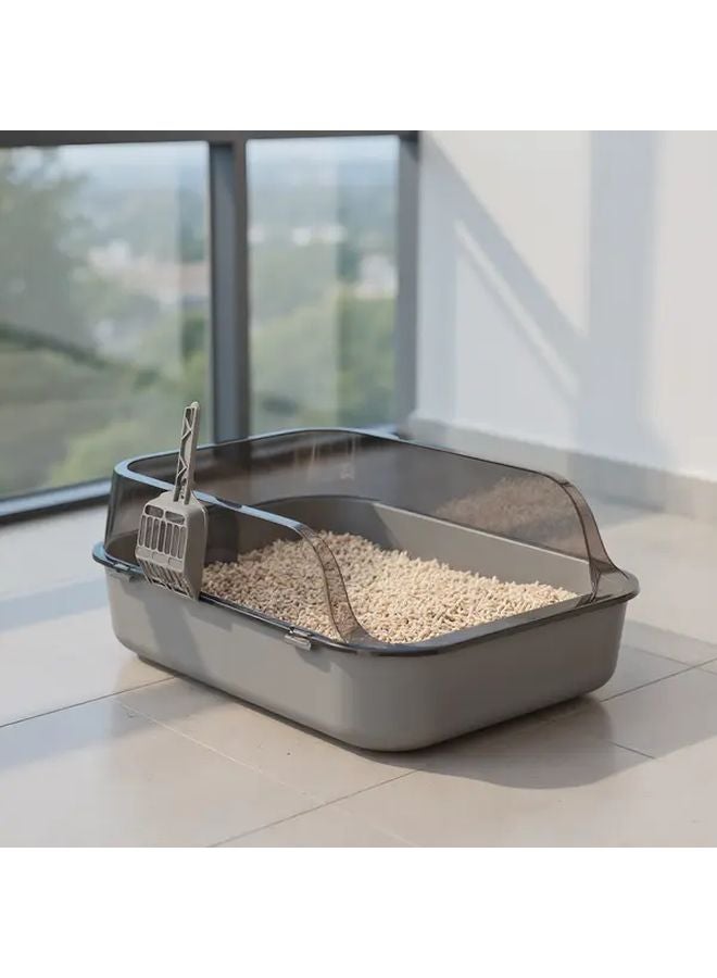 Large Cat Litter Box With Scratching Post Spill Proof Tray Easy Clean Lid Star Gray - Image 5