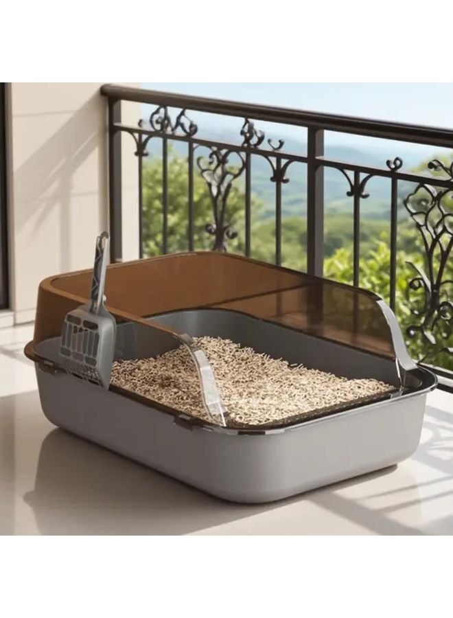 Large Cat Litter Box With Scratching Post Spill Proof Tray Easy Clean Lid Star Gray - Image 4