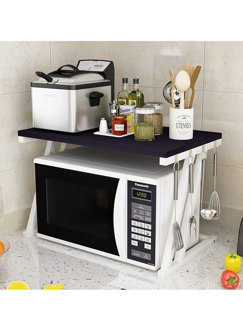 عربست حامل ميكروويف، رف خشبي لفرن الميكروويف، منظم تخزين لسطح المطبخ، موفر لمساحة أدوات المائدة، للمطبخ (أسود) - Image 1