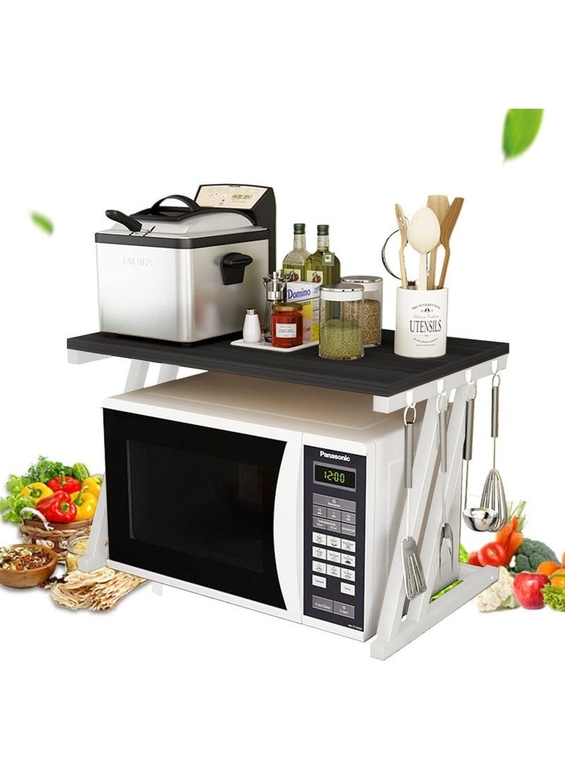 عربست حامل ميكروويف، رف خشبي لفرن الميكروويف، منظم تخزين لسطح المطبخ، موفر لمساحة أدوات المائدة، للمطبخ (أسود) - Image 3