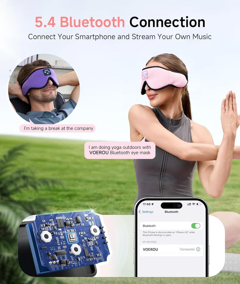 Voerou Sleep Headphones, 3D Wireless Bluetooth Eye Mask, Sleeping Headphones Earbuds for Side Sleepers with Ultra-Thin Stereo Speakers, Suitable for Sleep Office Nap Travel Meditation Cool Gadgets - Image 4
