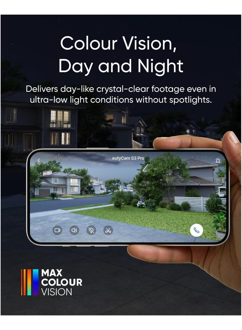 eufy Security eufyCam S3 Pro 4-Cam Kit Solar Security Camera Outdoor Wireless with Solar Panel, Colour Night Vision, 4K, Forever Power 2.0, Face Recognition AI, Expandable Local Storage No Monthly Fee - Image 2