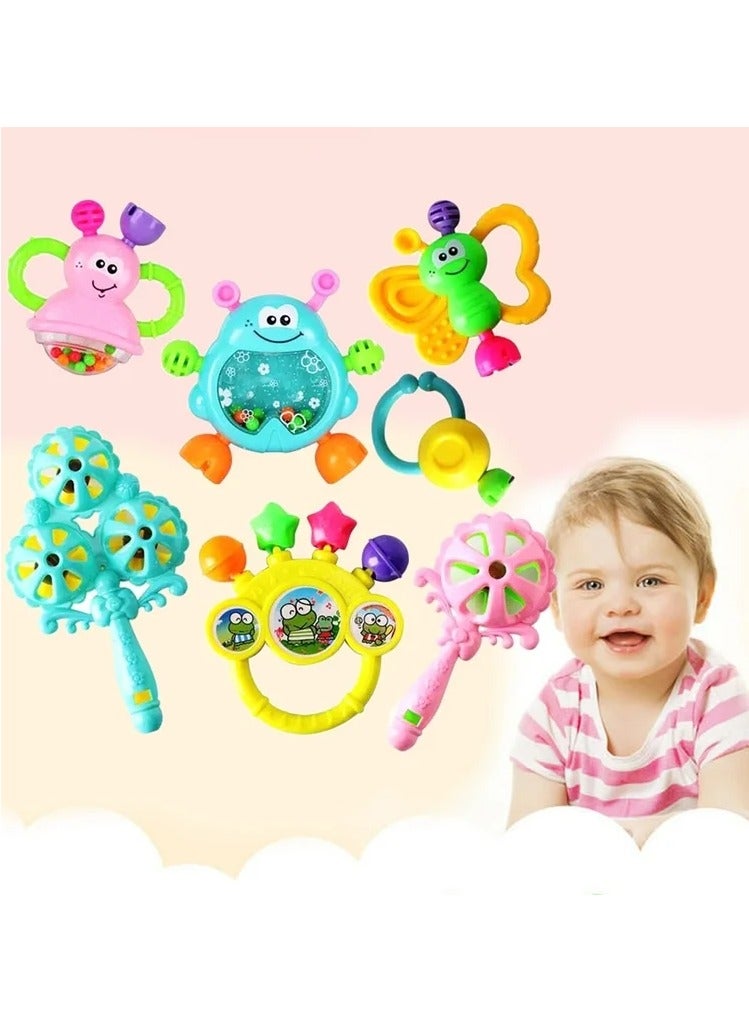 7pcs Baby Rattle Toy, Baby Toys 0-6 months Chewing Silicone Teether, Food Grade Silicone + High Quality ABS Material, Bright Color, Baby toy Gift, Early Educational Toy Set. - Image 4