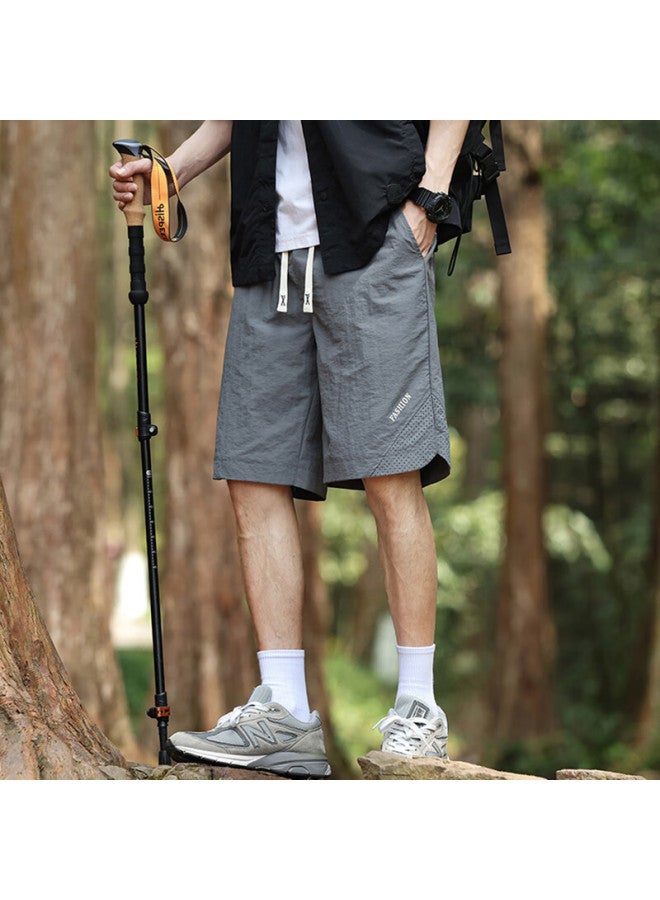 Vancamel Men's Summer Thin Ice Silk Quick-drying Loose Breathable Outdoor Sports Shorts Grey L - Image 2