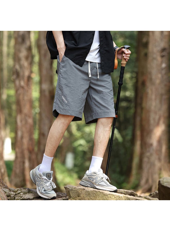 Vancamel Men's Summer Thin Ice Silk Quick-drying Loose Breathable Outdoor Sports Shorts Grey L - Image 4