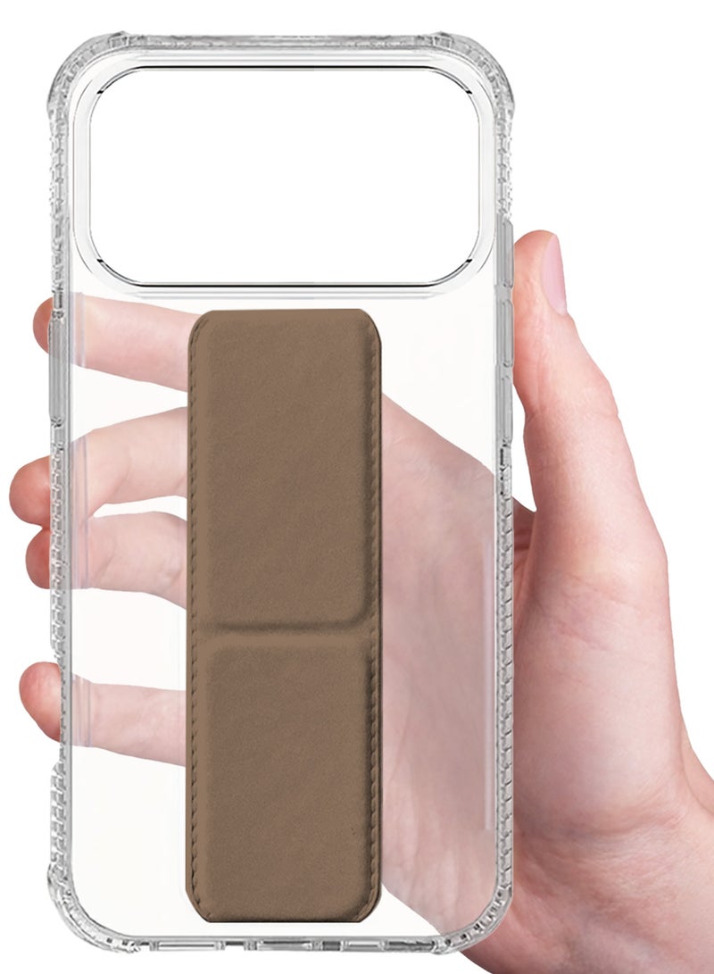 CATANES Finger Grip Clear Case Cover for iPhone 17 Pro Max - Kickstand Car Magnetic Holder Multi-function Protective Two-in-one Case - Brown - Image 4