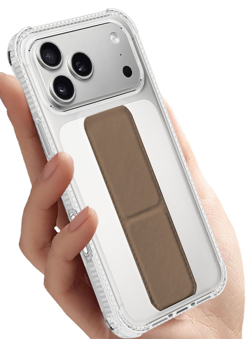 CATANES Finger Grip Clear Case Cover for iPhone 17 Pro Max - Kickstand Car Magnetic Holder Multi-function Protective Two-in-one Case - Brown - Image 2