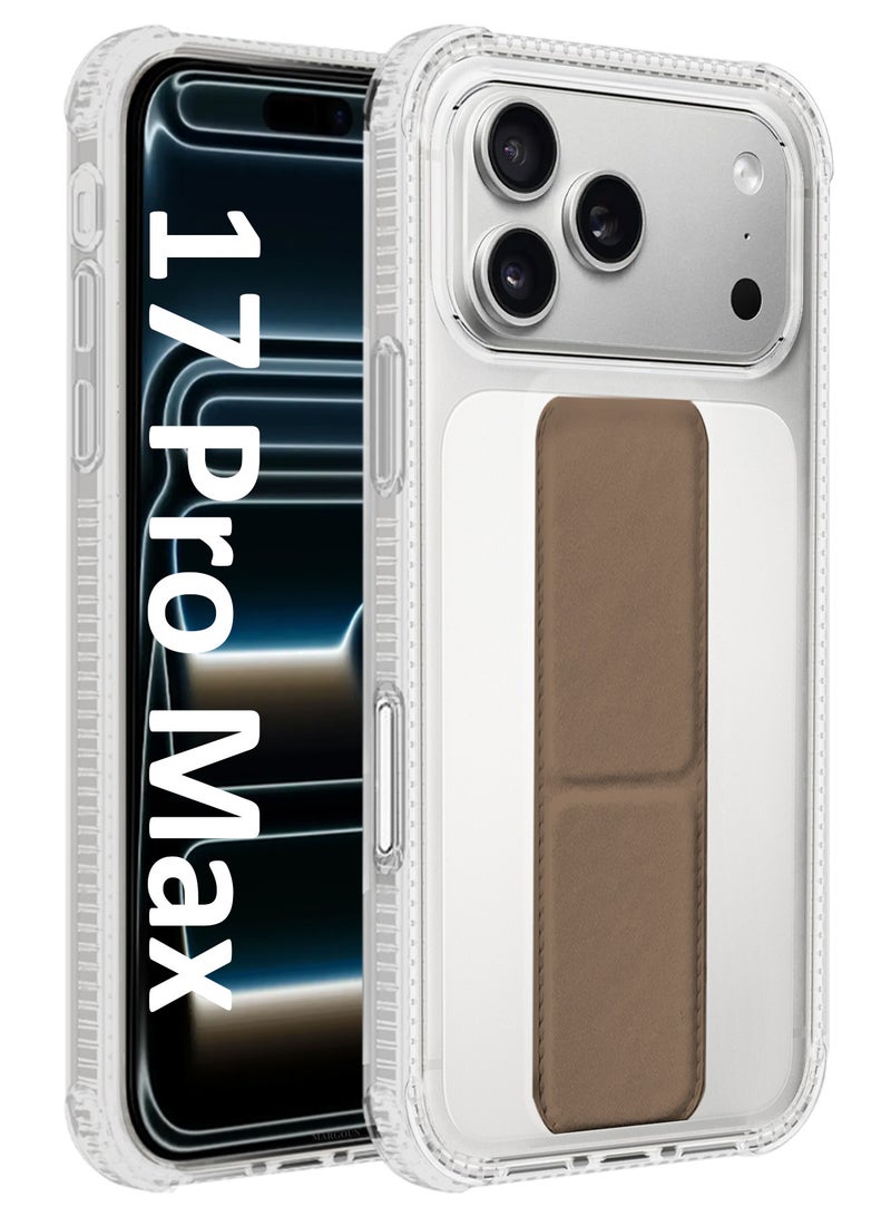 CATANES Finger Grip Clear Case Cover for iPhone 17 Pro Max - Kickstand Car Magnetic Holder Multi-function Protective Two-in-one Case - Brown - Image 1