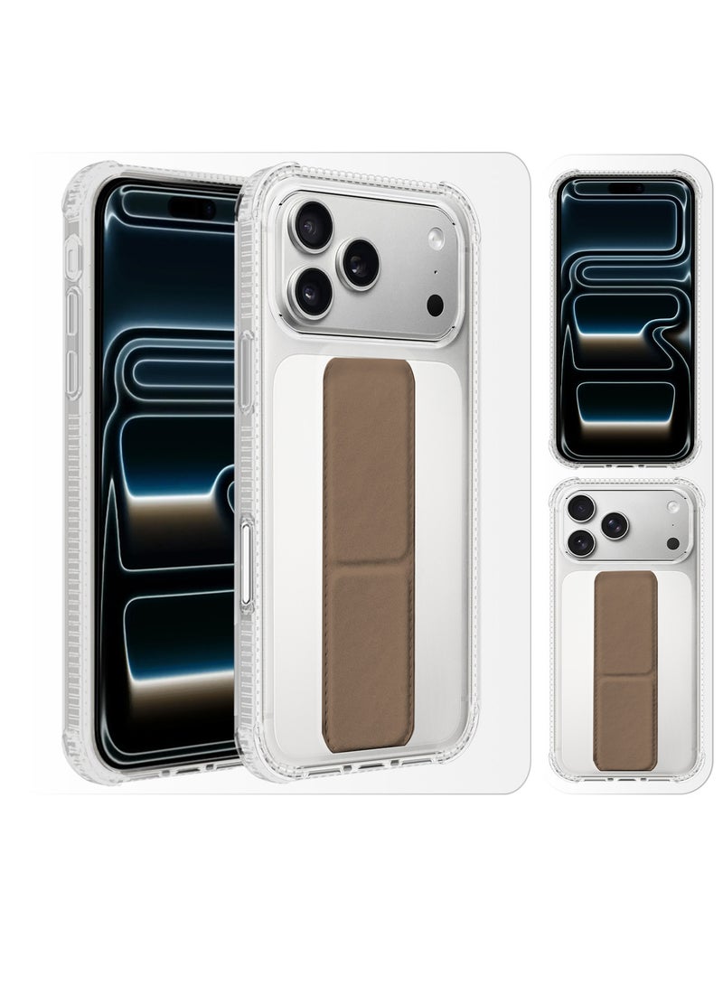 CATANES Finger Grip Clear Case Cover for iPhone 17 Pro Max - Kickstand Car Magnetic Holder Multi-function Protective Two-in-one Case - Brown - Image 5