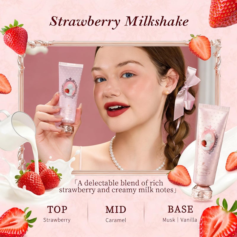 Flower Knows Cake Charm Set,Strawberry Cupid 12-Piece Makeup Gift Box Set,Lip Cream+Liquid Blush+Makeup Palette+Hand Mirror+Solid Perfume+Hair Clip+Cushion Powder Puff+Eyeshadow Brush+Gift Box - Image 5