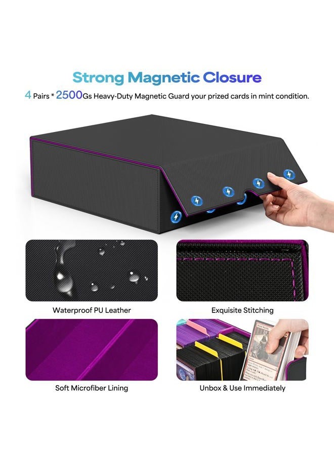 UAONO Card Storage Box for Trading Cards, 2400+ MTG Commander Deck Box With 24pcs Colorful Divider, Card Case Fits for Magic TCG PTCG Game Cards (Black&Purple) - Image 5