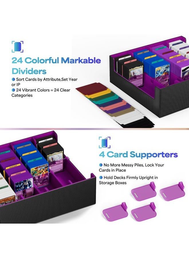 UAONO Card Storage Box for Trading Cards, 2400+ MTG Commander Deck Box With 24pcs Colorful Divider, Card Case Fits for Magic TCG PTCG Game Cards (Black&Purple) - Image 4
