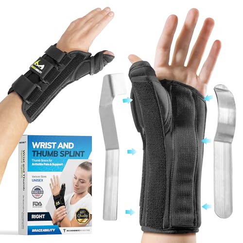 BraceAbility Wrist and Thumb Spica Splint - De Quervain's Tenosynovitis Long Forearm Cast Stabilizer for Tendonitis, Sprains, Thumb Brace for Arthritis Pain and Support - (XS Right Hand) - Image 1