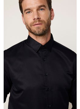 Tudors Slim Fit Long Sleeve Easy Iron Sweat Absorbent Breathable Texture Tie Four Seasons Black Men's Shirt  - Image 3