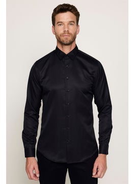 Tudors Slim Fit Long Sleeve Easy Iron Sweat Absorbent Breathable Texture Tie Four Seasons Black Men's Shirt  - Image 2