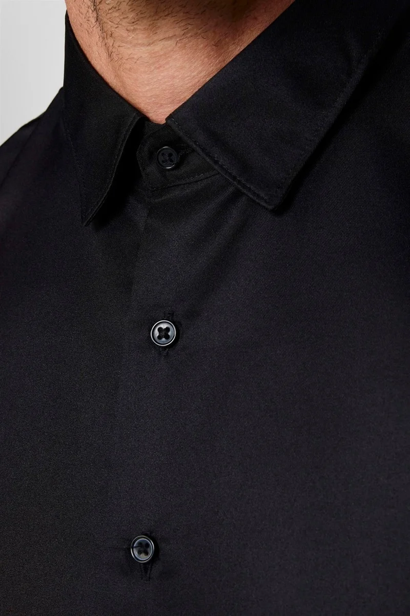 Tudors Slim Fit Long Sleeve Easy Iron Sweat Absorbent Breathable Texture Tie Four Seasons Black Men's Shirt