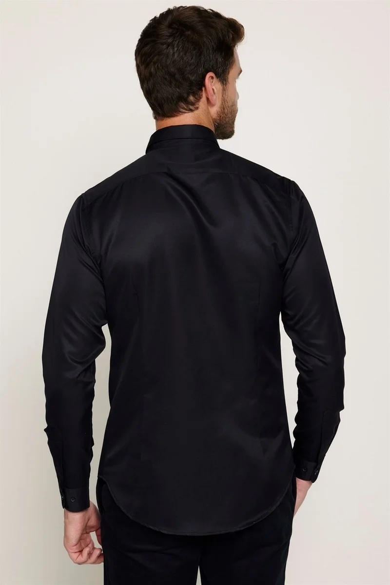 Tudors Slim Fit Long Sleeve Easy Iron Sweat Absorbent Breathable Texture Tie Four Seasons Black Men's Shirt