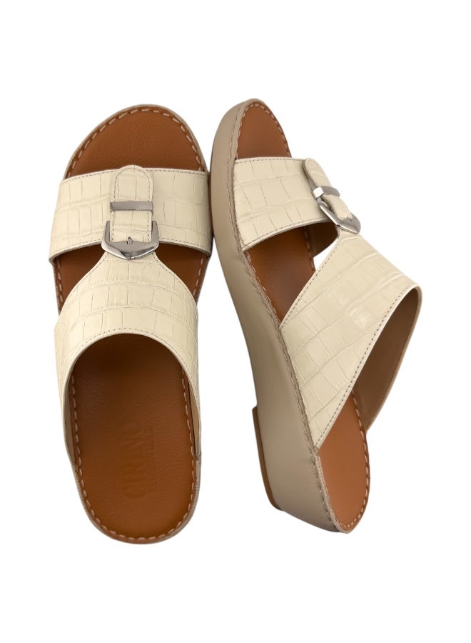 AET A E T Handmade Arabic Sandals For Men | Outdoor Mens Slippers | Everyday Flip Flops Open Toe | Arabic Full Genuine Crocodile Leather With Buckle | New Design | Tan Footbed | Comfortable & LightWeight - Image 2