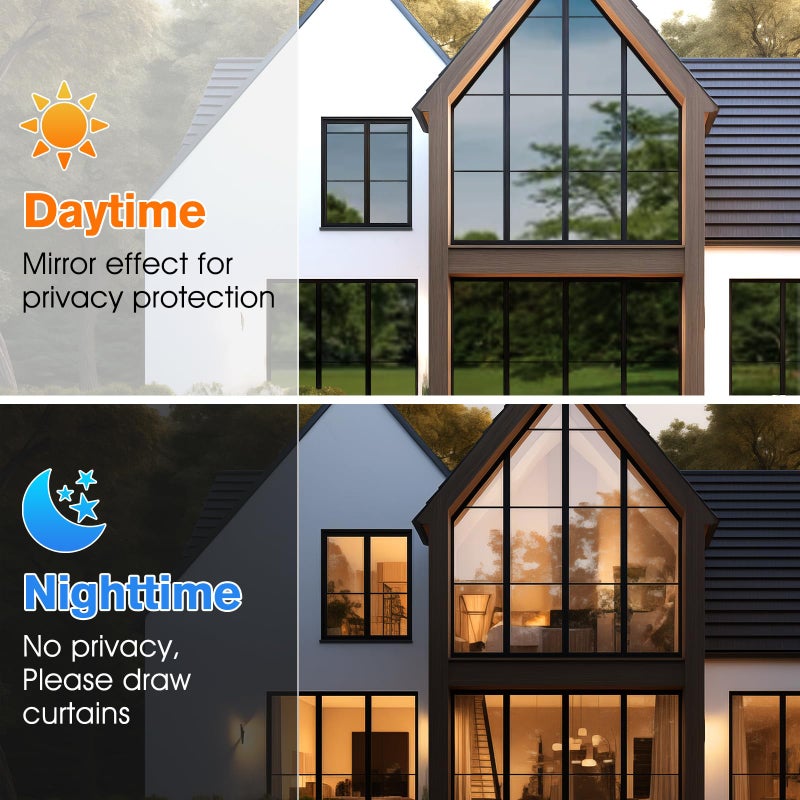 Haton Window Privacy Film One Way Window Tint for Home, Sun UV Blocking Heat Control Reflective Mirror Tinting Film See Out Not in Office Door Coverings, Black 17.5" x 78.7" - Image 4