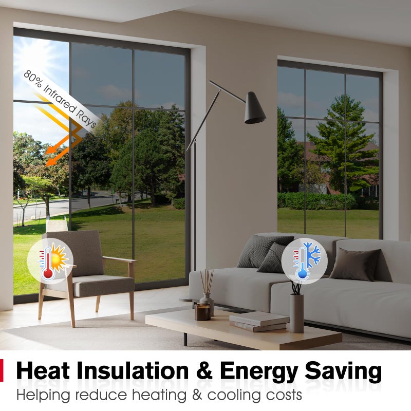 Haton Window Privacy Film One Way Window Tint for Home, Sun UV Blocking Heat Control Reflective Mirror Tinting Film See Out Not in Office Door Coverings, Black 17.5" x 78.7" - Image 5