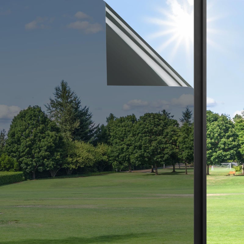 Haton Window Privacy Film One Way Window Tint for Home, Sun UV Blocking Heat Control Reflective Mirror Tinting Film See Out Not in Office Door Coverings, Black 17.5" x 78.7" - Image 1