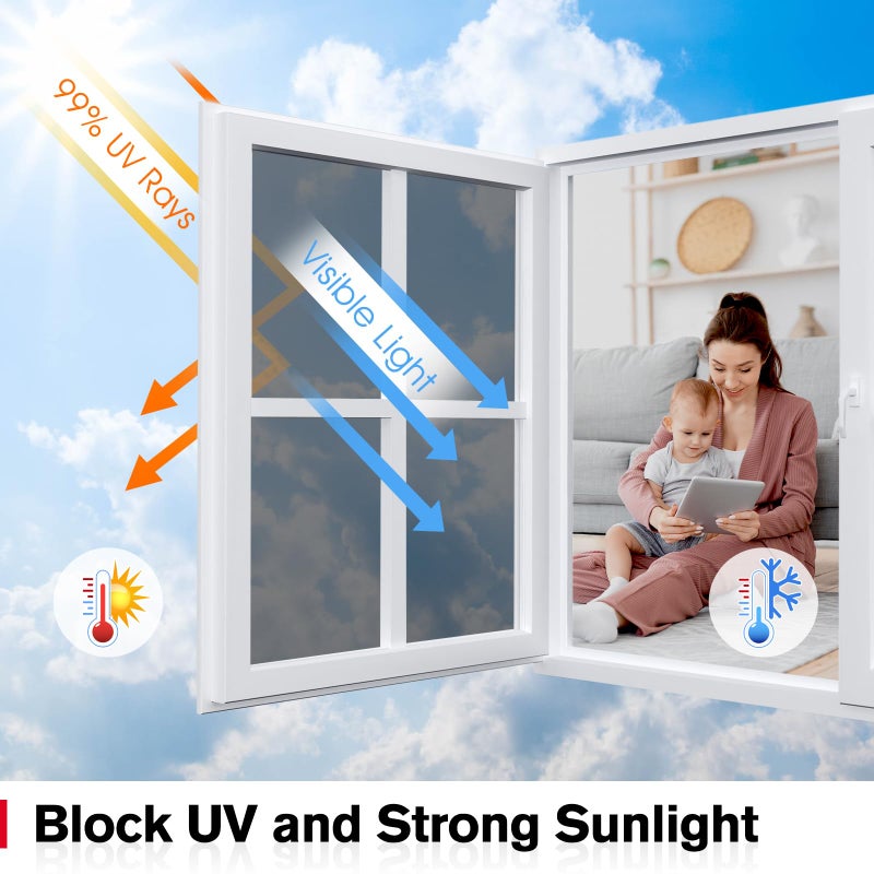 Haton Window Privacy Film One Way Window Tint for Home, Sun UV Blocking Heat Control Reflective Mirror Tinting Film See Out Not in Office Door Coverings, Black 17.5" x 78.7" - Image 2