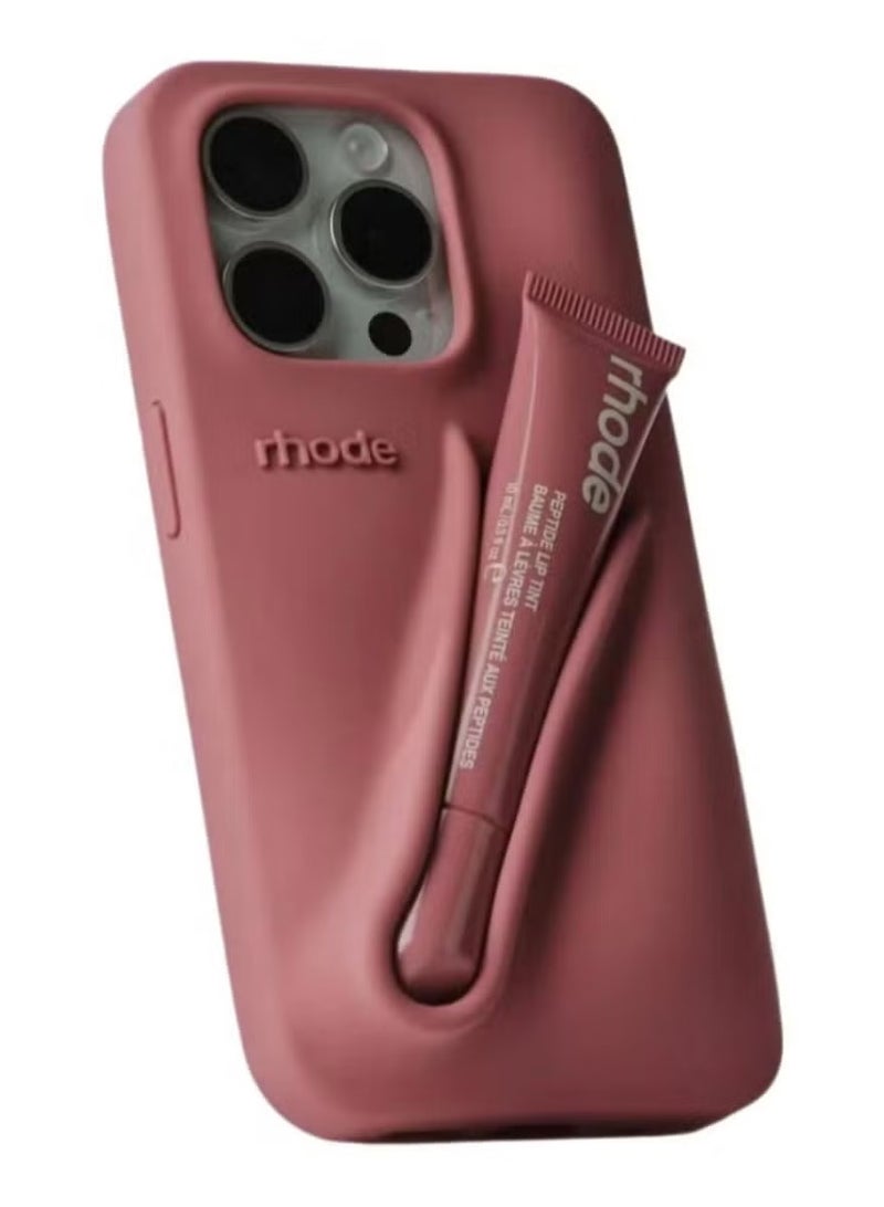 rhode Salty Tan Silicone Lip Holder for Cell Phone, Lip Gloss Adhesive Sleeve for Phone, Lip Holder Stick-on Phone Case, Back Stick On Holder for iPhone Phones - Image 1