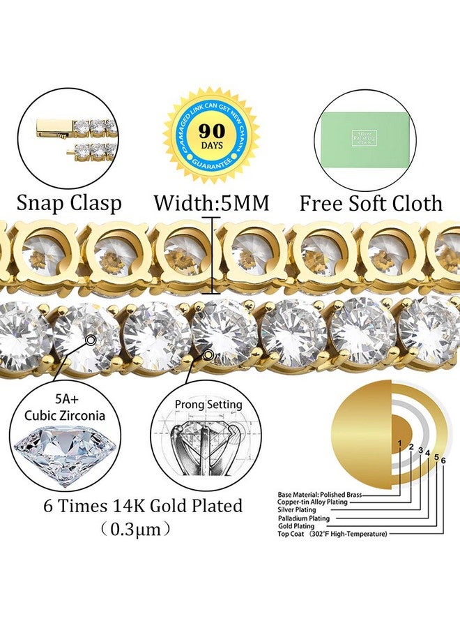 TOPGRILLZ Tennis Necklace Chain For Men 1Row 4Mm 6Mm 14K Gold Plated Iced Out Diamond Choker Necklace For Women (5Mm14K Gold Plated 18) - Image 2