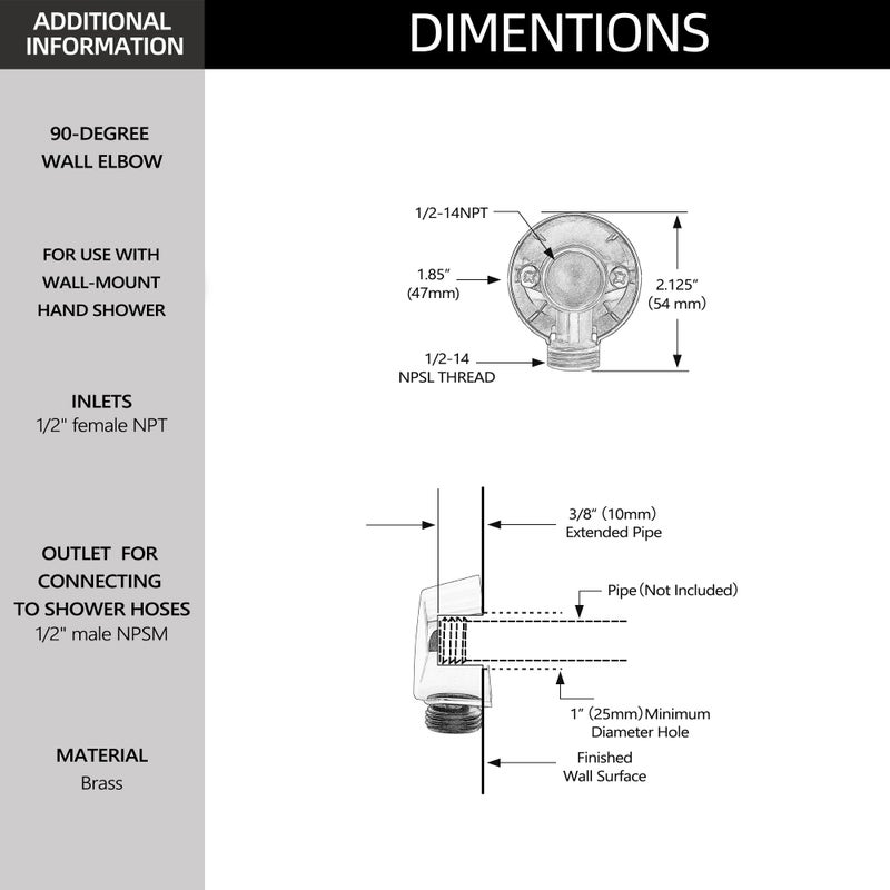 Tearel A725 Round Drop Ell Handheld Shower Wall Connector Replace For Moen Chrome - Image 2