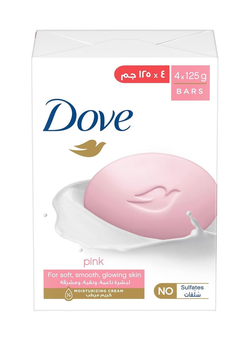 DOVE Beauty Cream Soap Bar, for all skin types, Pink, bar with ¼ moisturizing cream, 125g, Pack of 4
