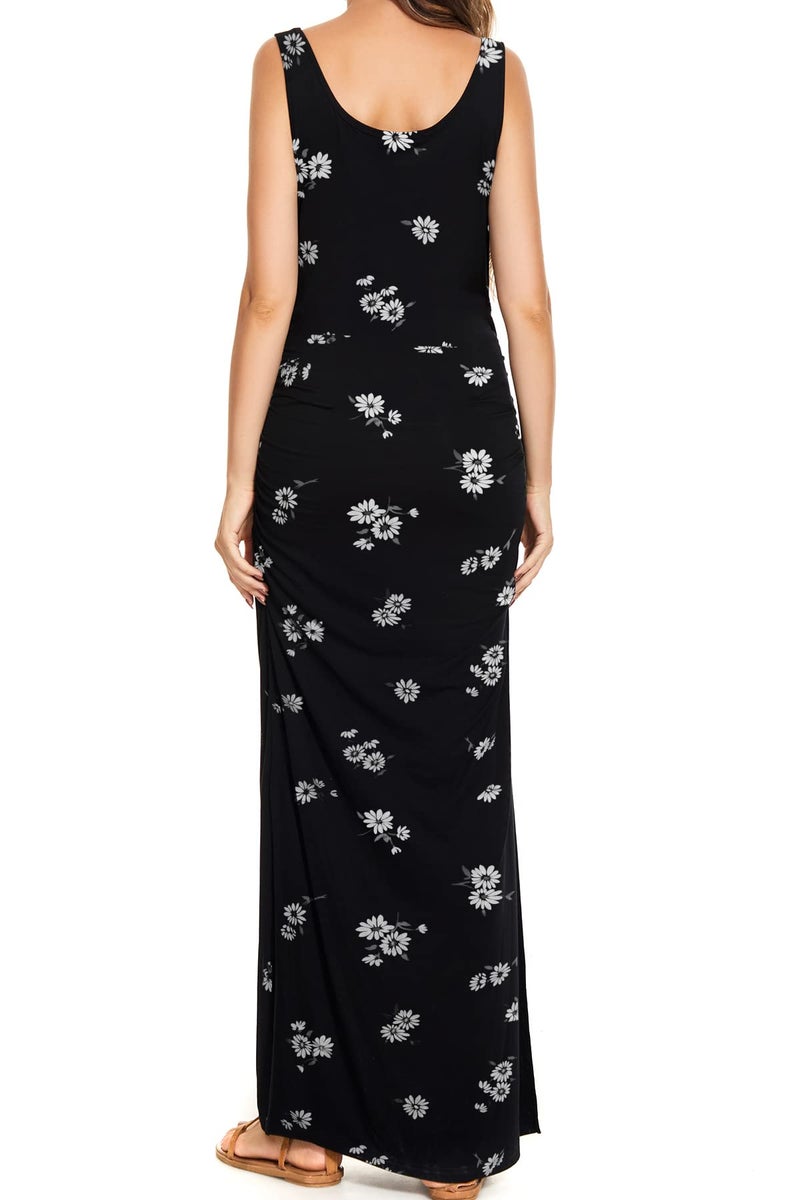 Smallshow Women's Split Long Maternity Dress Sleeveness Ruched Pregnancy Clothes X-Large SVP121 - Image 4