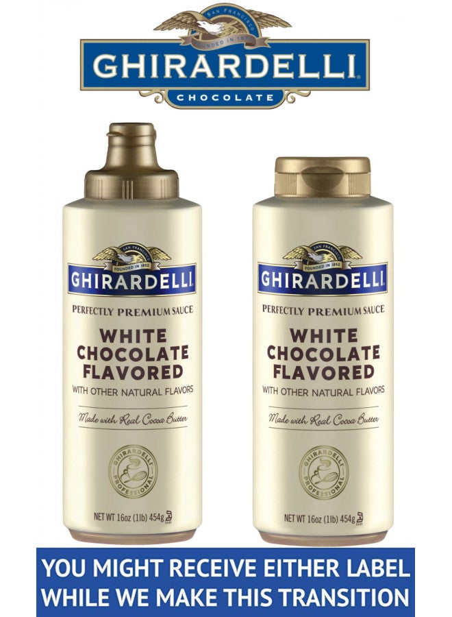GHIRARDELLI Ghirardelli Sea Salt Caramel and White Chocolate Flavored Sauce Squeeze Bottles, 16 Ounce (Pack 2) with Ghirardelli Stamped Barista Spoon  - Image 3