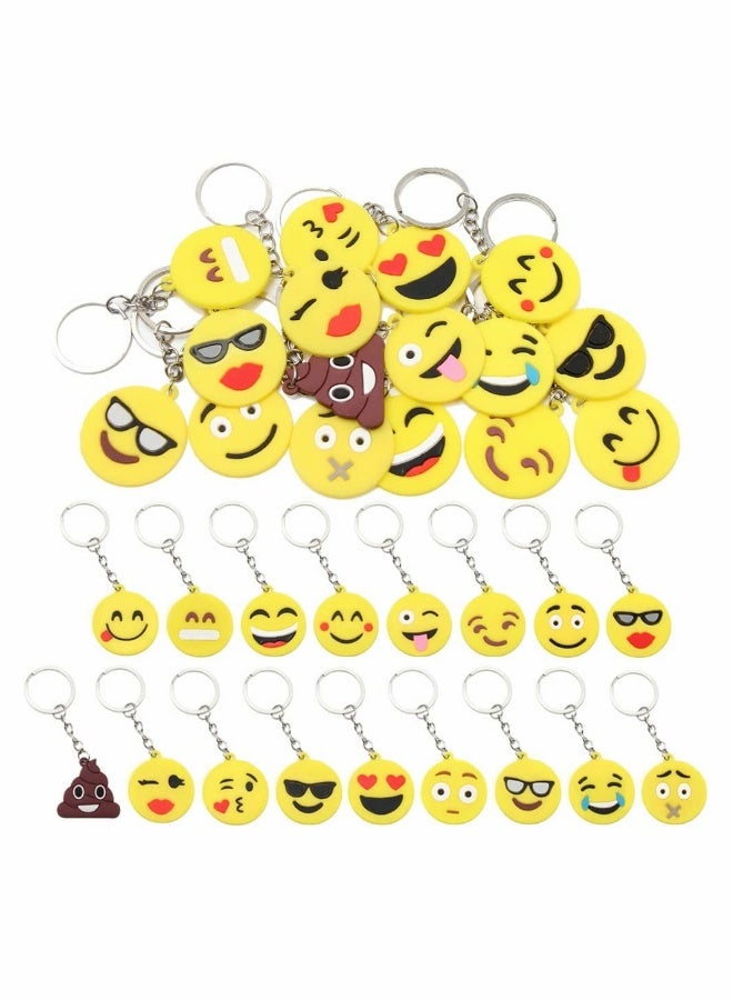 Emoji Keychains Mini PVC Party Favors for Kids Birthday Supplies Emoticon Gifts Toys Prizes 3.74" Set of 34 - Image 1