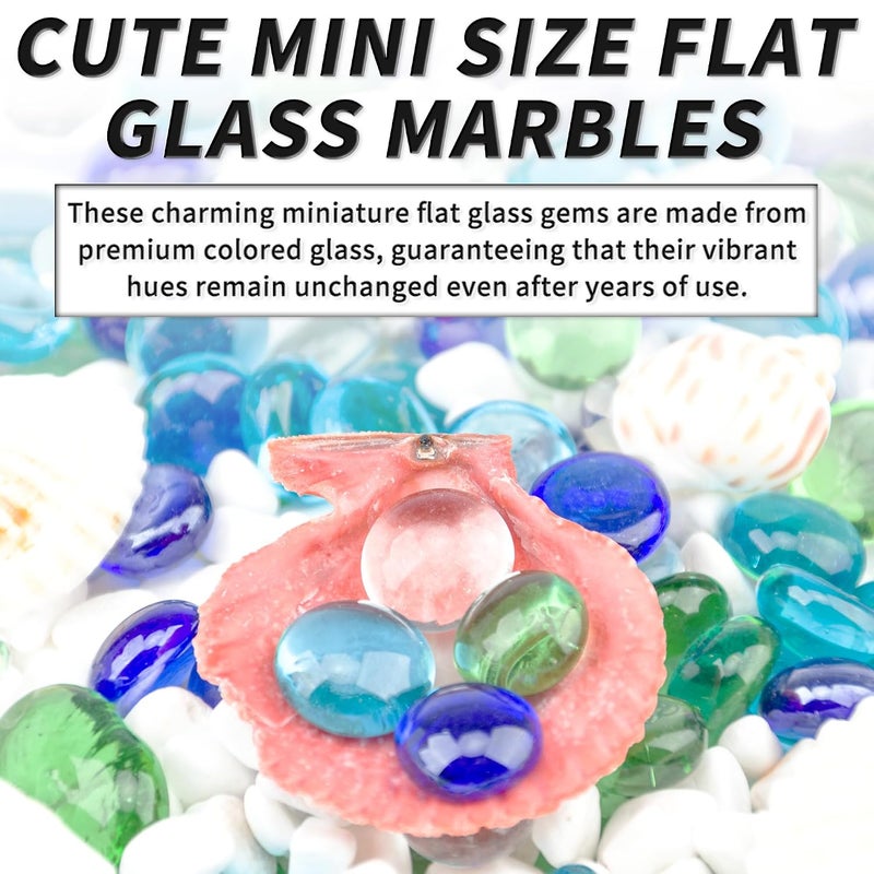 Foncomy 1 LB Flat Glass Beads, 160-180PCS Small Glass Marbles, Mini Flat Round Pebbles for Vase Filler and Floral, Fish Tank Rocks Decorative Gemstones for Home and Aquarium Décor,Mixed Green and Blue - Image 5