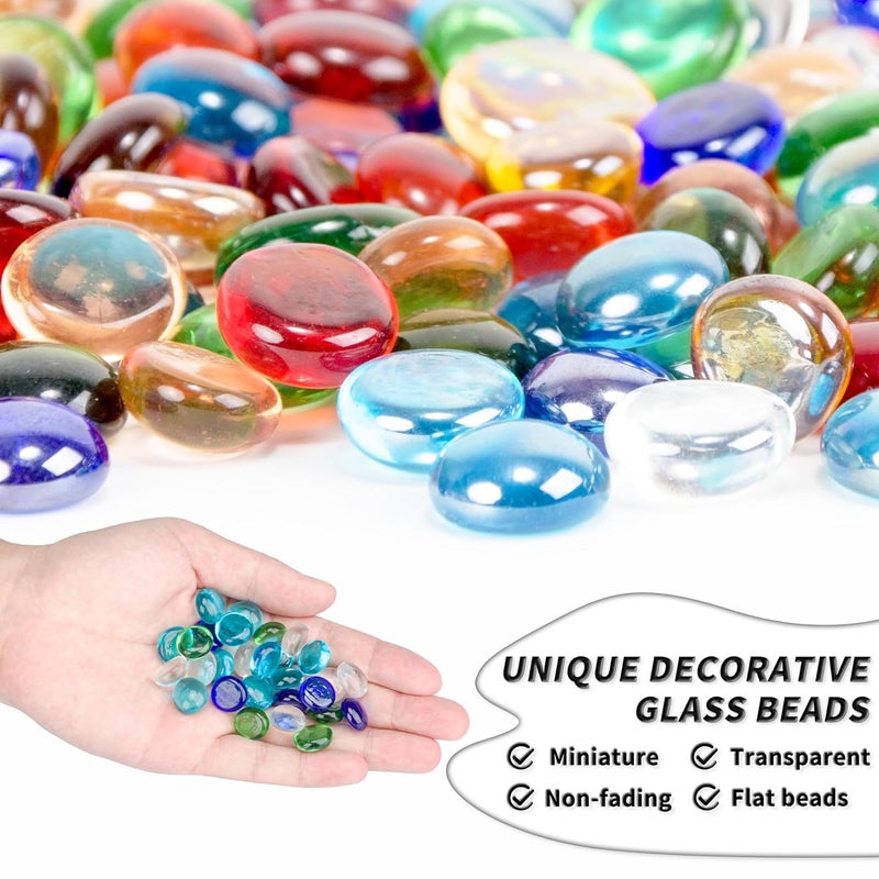 Foncomy 1 LB Flat Glass Beads, 160-180PCS Small Glass Marbles, Mini Flat Round Pebbles for Vase Filler and Floral, Fish Tank Rocks Decorative Gemstones for Home and Aquarium Décor,Mixed Green and Blue - Image 3