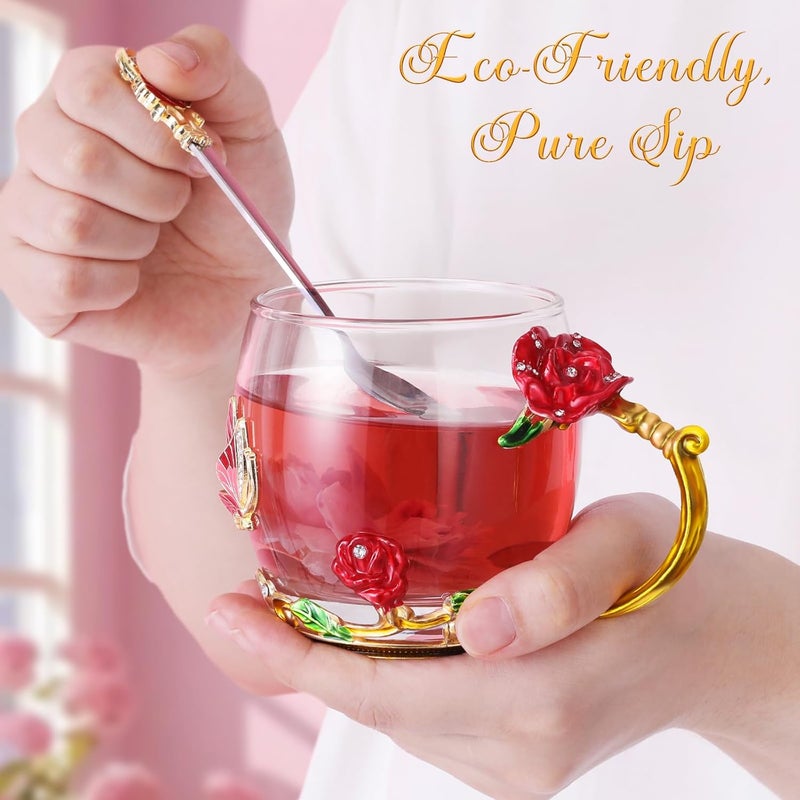 MNZZ Women Glass Tea Coffee Pretty Cup Cute Mug Tween College Country Girl 18 19 Year Old Birthday Gift Regalos De Cumpleaños Navidad Para Mujer Mama Abuela Mi Novia Maestra 14 Febrero San Valentín Ideas - Image 2