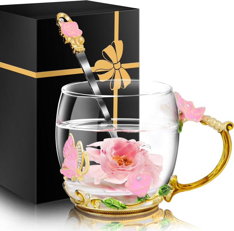 MNZZ Women Glass Tea Coffee Pretty Cup Cute Mug Tween College Country Girl 18 19 Year Old Birthday Gift Regalos De Cumpleaños Navidad Para Mujer Mama Abuela Mi Novia Maestra 14 Febrero San Valentín Ideas - Image 1