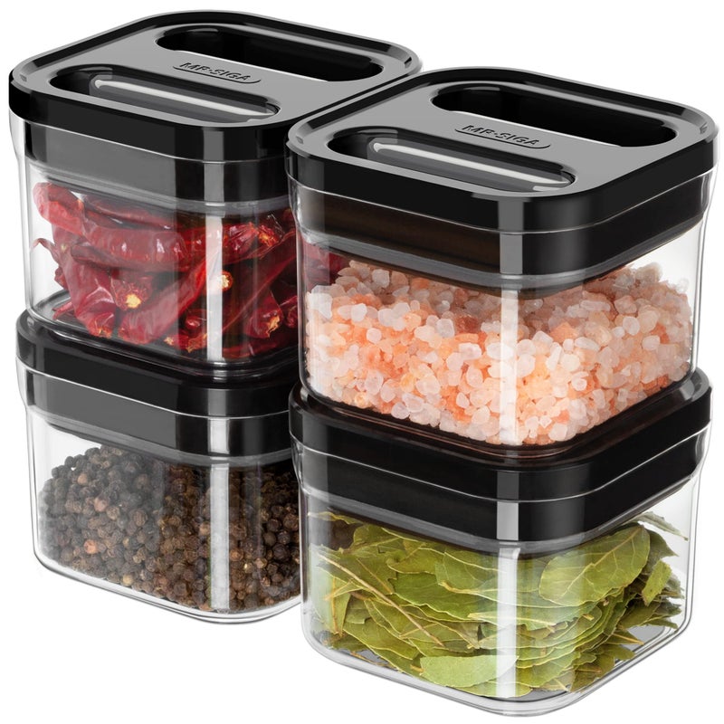 MRSIGA 4 Pack Airtight Food Storage Container Set BPA Free Kitchen Pantry Organization Canisters Onehanded Airtight Cereal Snack Candy Storage Containers 360ml  122oz Small Black