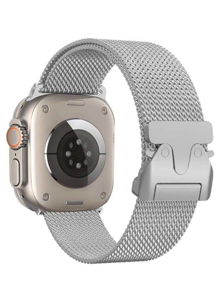 Generic - Metal Strap For Apple Watch Ultra 2 (2024) 49mm Smartwatch, Titanium Metal Sport Strap Watch with Milanese Loop (Silver) - Image 1