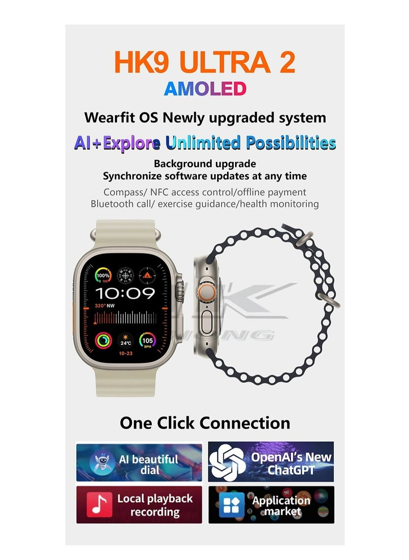 HK - HK9 ULTRA 2 Smart Watch 2.12 inch Smartwatch Fitness Running Watch Bluetooth Temperature Monitoring Pedometer Call Reminder Compatible with Android iOS Women Men Long Standby Hands-Free Calls - Image 1