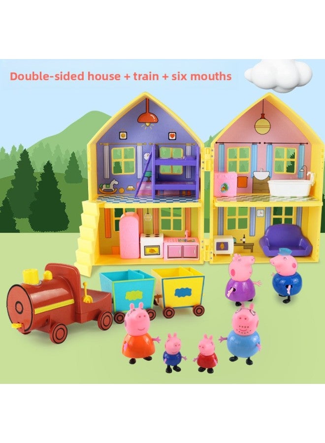 Peppa  Doll Set Play House Toy Children's Six-Person Family Peppa  Play House A6