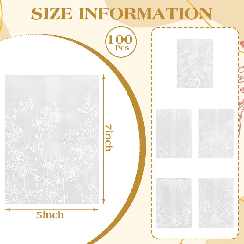 Marspark 100 Pcs Wedding Vellum Jackets for 5x7 Invitations Pre-Folded Wedding Invitations Kit Wildflower Wraps Translucent Paper Envelope Liners with Flower Pattern for Birthday Party(White) - Image 2