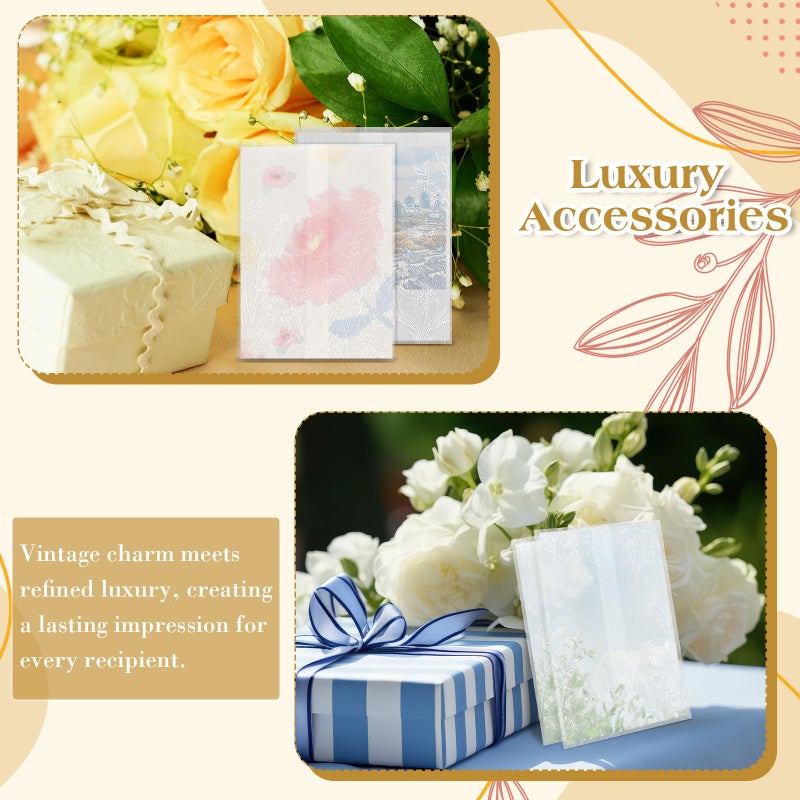 Marspark 100 Pcs Wedding Vellum Jackets for 5x7 Invitations Pre-Folded Wedding Invitations Kit Wildflower Wraps Translucent Paper Envelope Liners with Flower Pattern for Birthday Party(White) - Image 4