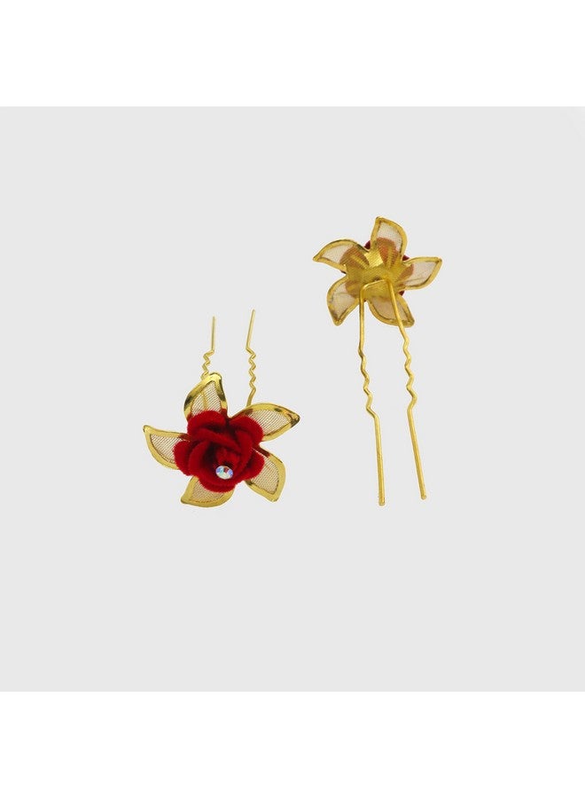 بارادايس دبابيس شعر Paradise® للنساء/إكسسوارات شعر العرائس للنساء والفتيات/دبابيس كبيرة من Juda للنساء (أحمر + ذهبي) - Image 4