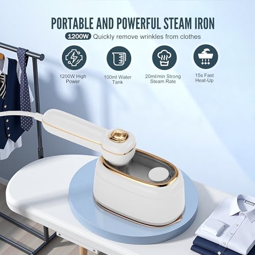 TEKI Travel Steamer for Clothes, 1200W Mini Travel Iron with Steam, Handheld Rotary Garment Iron, Wrinkle Remover, 10s Fast Heating, White, 1 Piece - Image 2