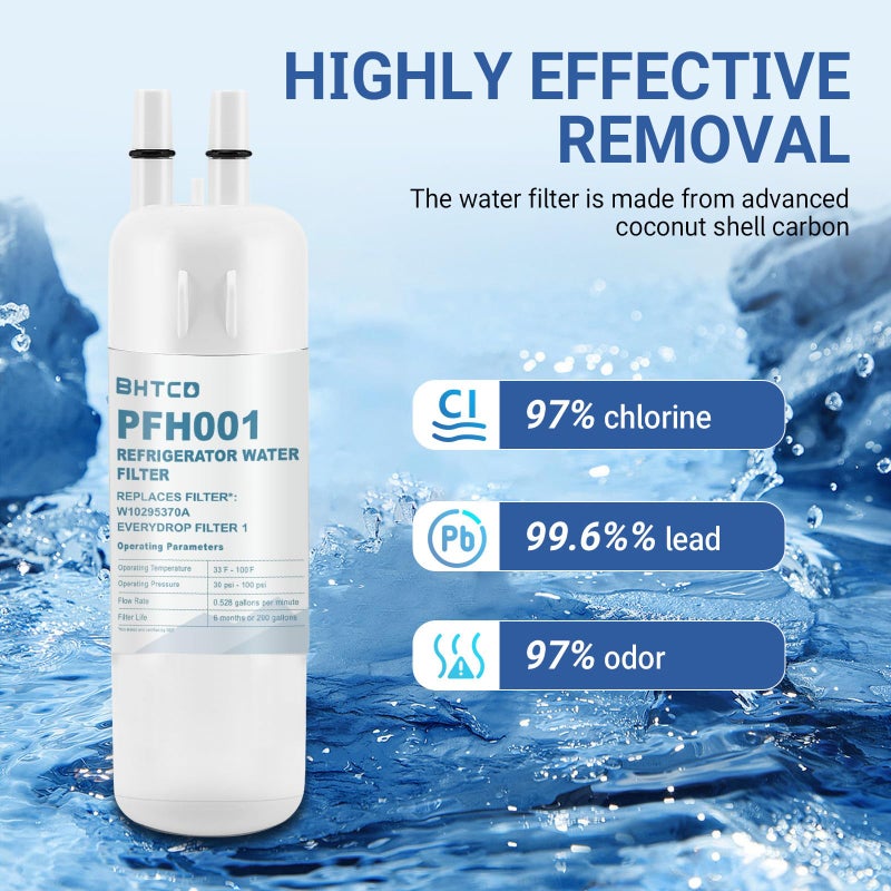 BHTCD Water Filter Replaces WRS325SDHZ/ WRS325FDAM/ WRS325SDHW/ WRS325SDHB/ WRS325FDAW/ WRS325FDAB/ WRS325SDHV Model for Whirlpool Refrigerator- NSF Certified(3Pcs) - Image 3