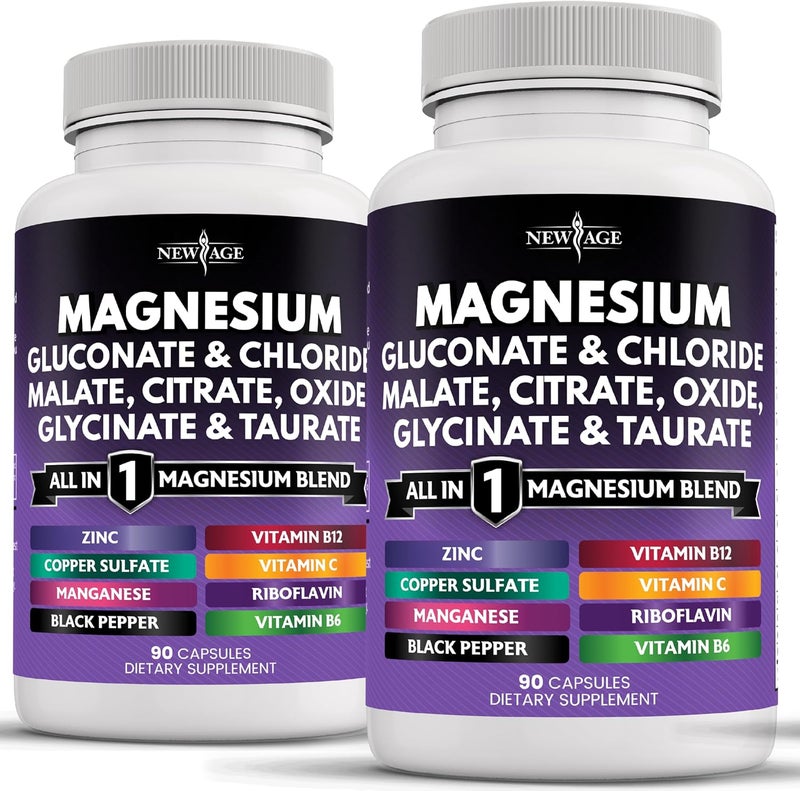 NEW AGE Magnesium Supplement Powerful Glycinate Citrate Malate Oxide Taurate Aspartate Gluconate Orotate  Mag Chloride Manganese Bone Health and Bone Strength Joint Support 180 Count - Image 1